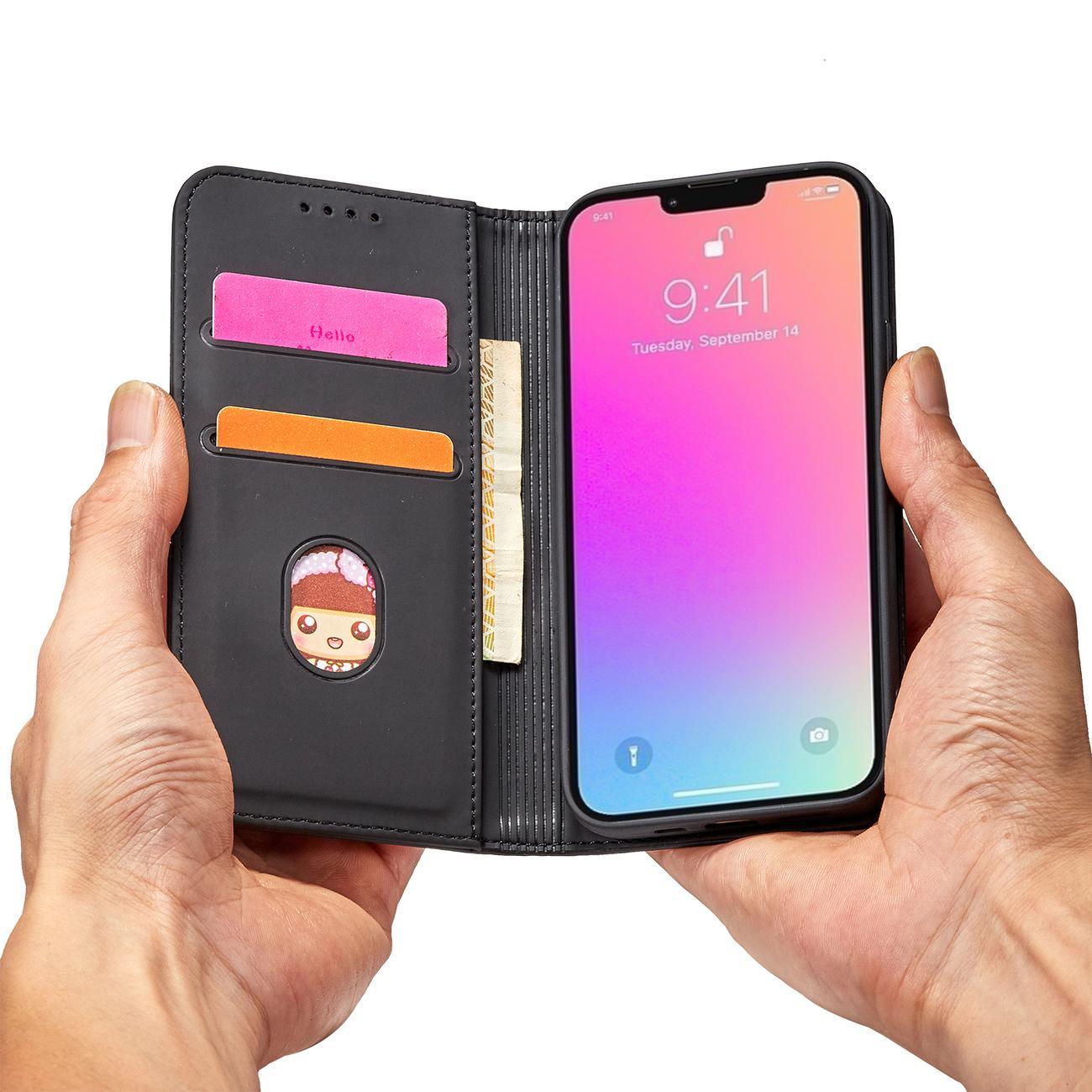 Magnet Kortetui til iPhone 14 flip cover wallet stander sort