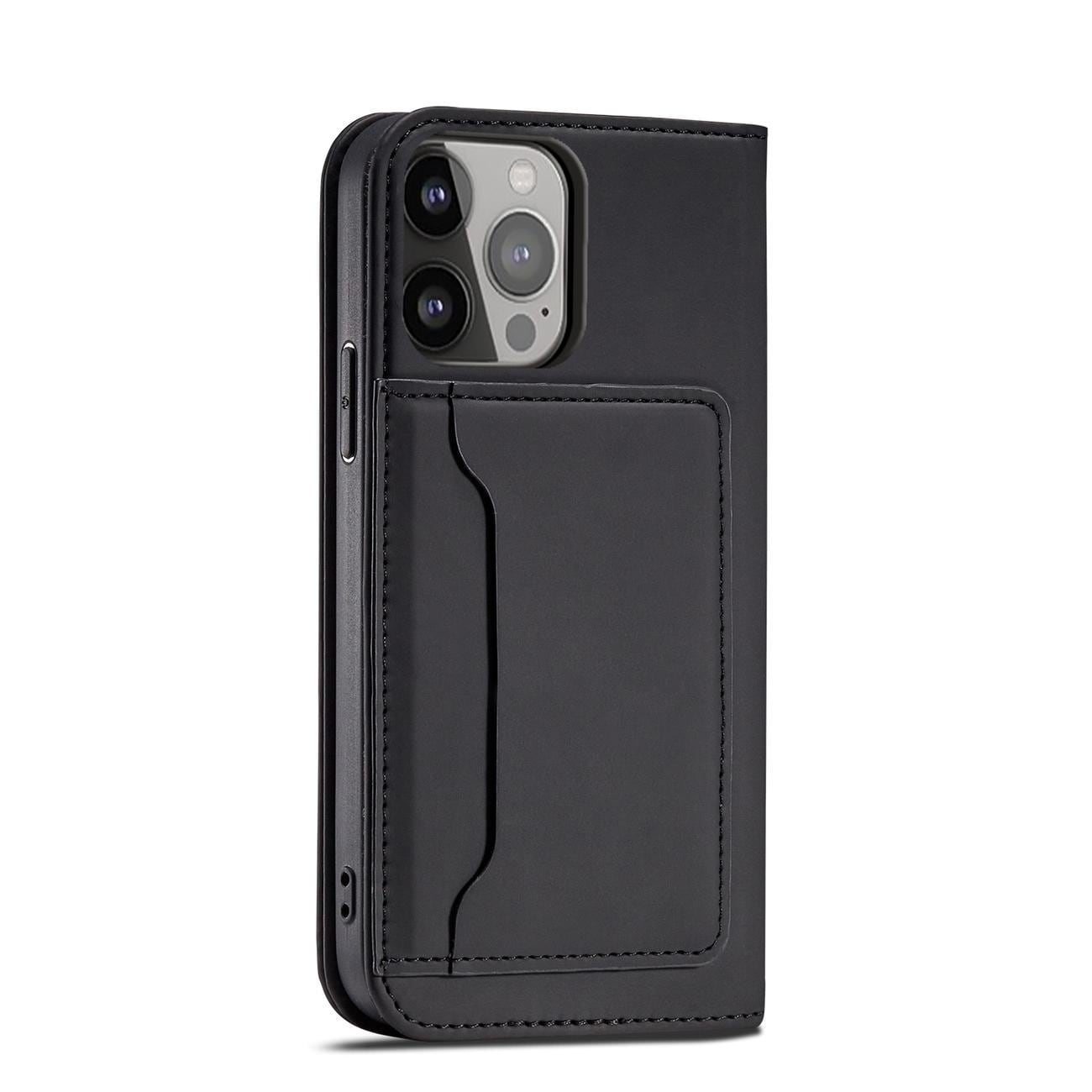 Magnet Kortetui til iPhone 14 flip cover wallet stander sort