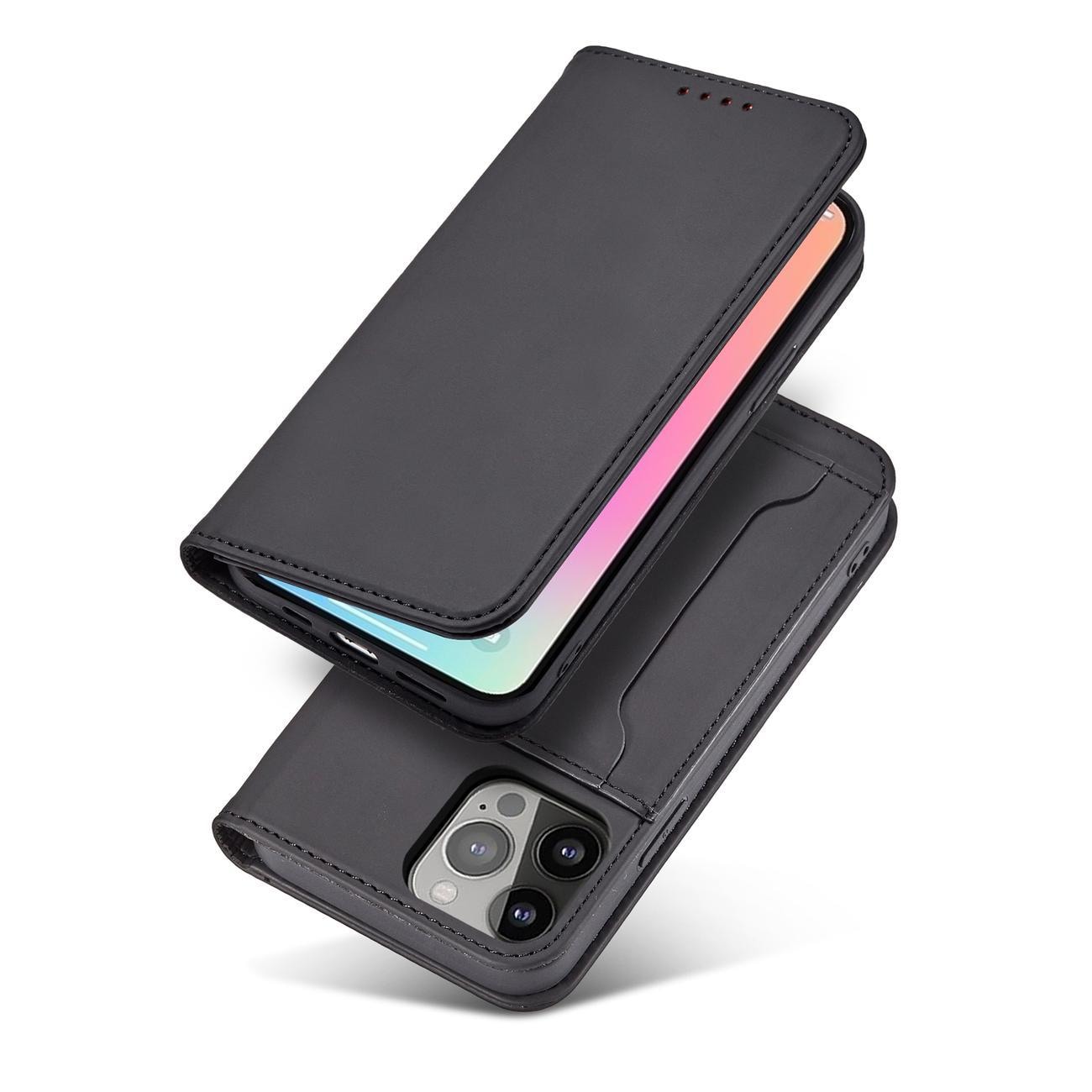 Magnet Kortetui til iPhone 14 flip cover wallet stander sort