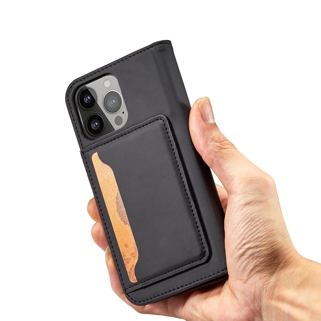 Magnet Kortetui til iPhone 14 flip cover wallet stander sort