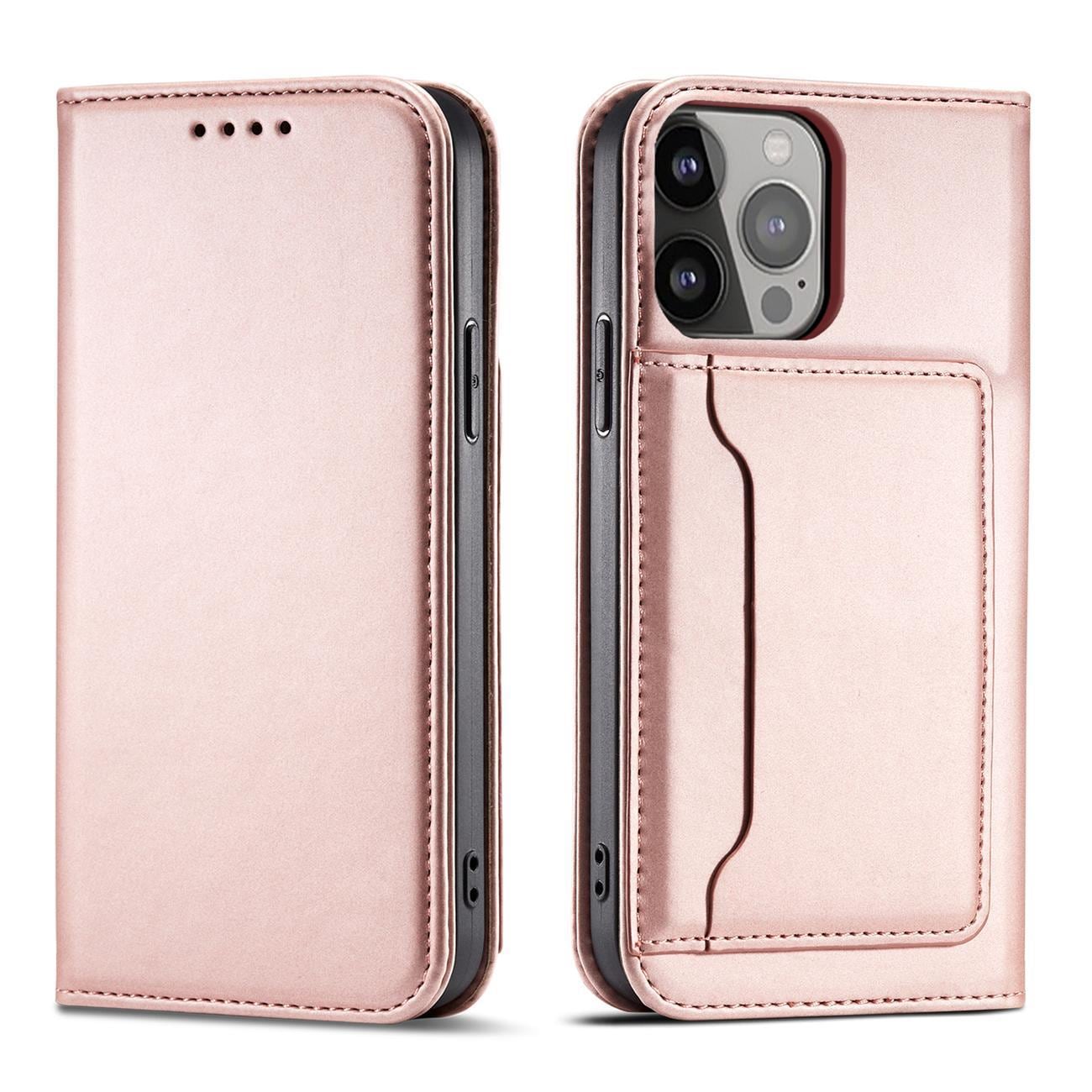 Magnet Kortetui til iPhone 14 flip cover wallet stand pink