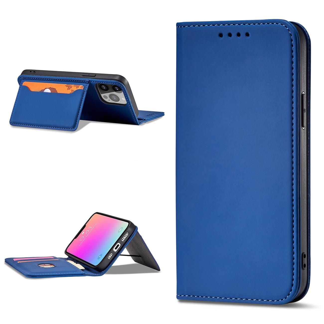 Magnet Kortetui til iPhone 14 Plus flip cover wallet stand blå