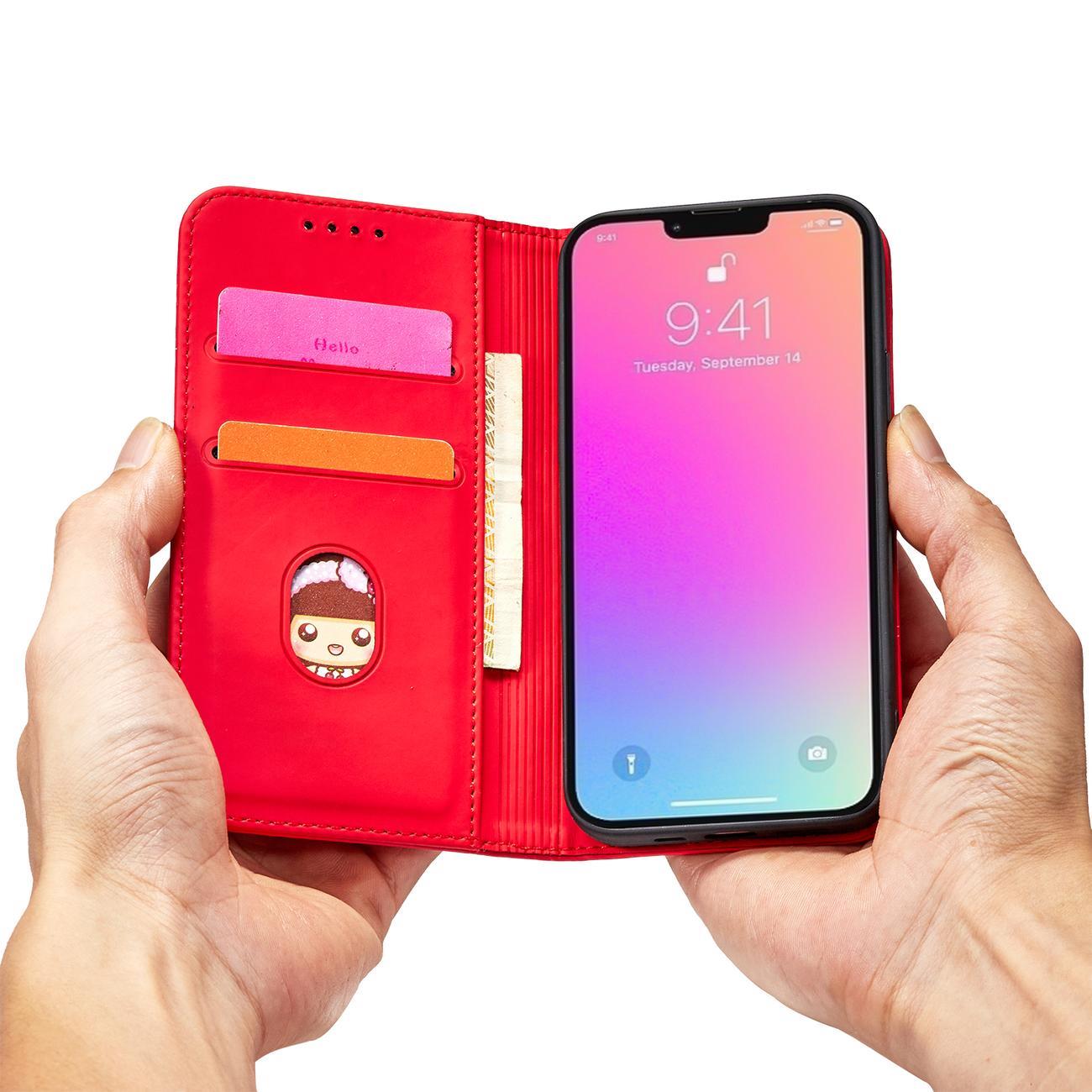 Magnet Kortetui til iPhone 14 Plus flip cover wallet stand rød
