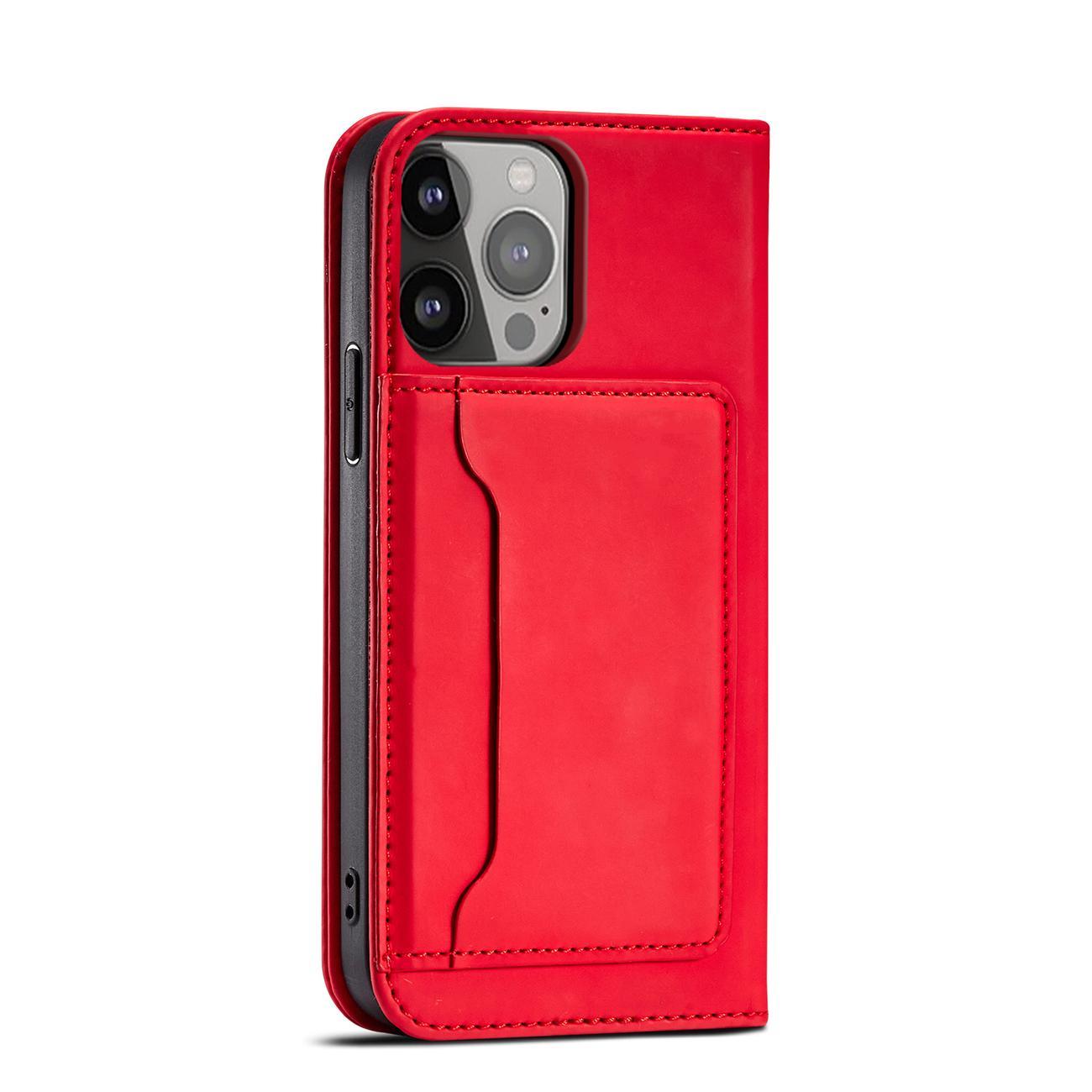 Magnet Kortetui til iPhone 14 Plus flip cover wallet stand rød