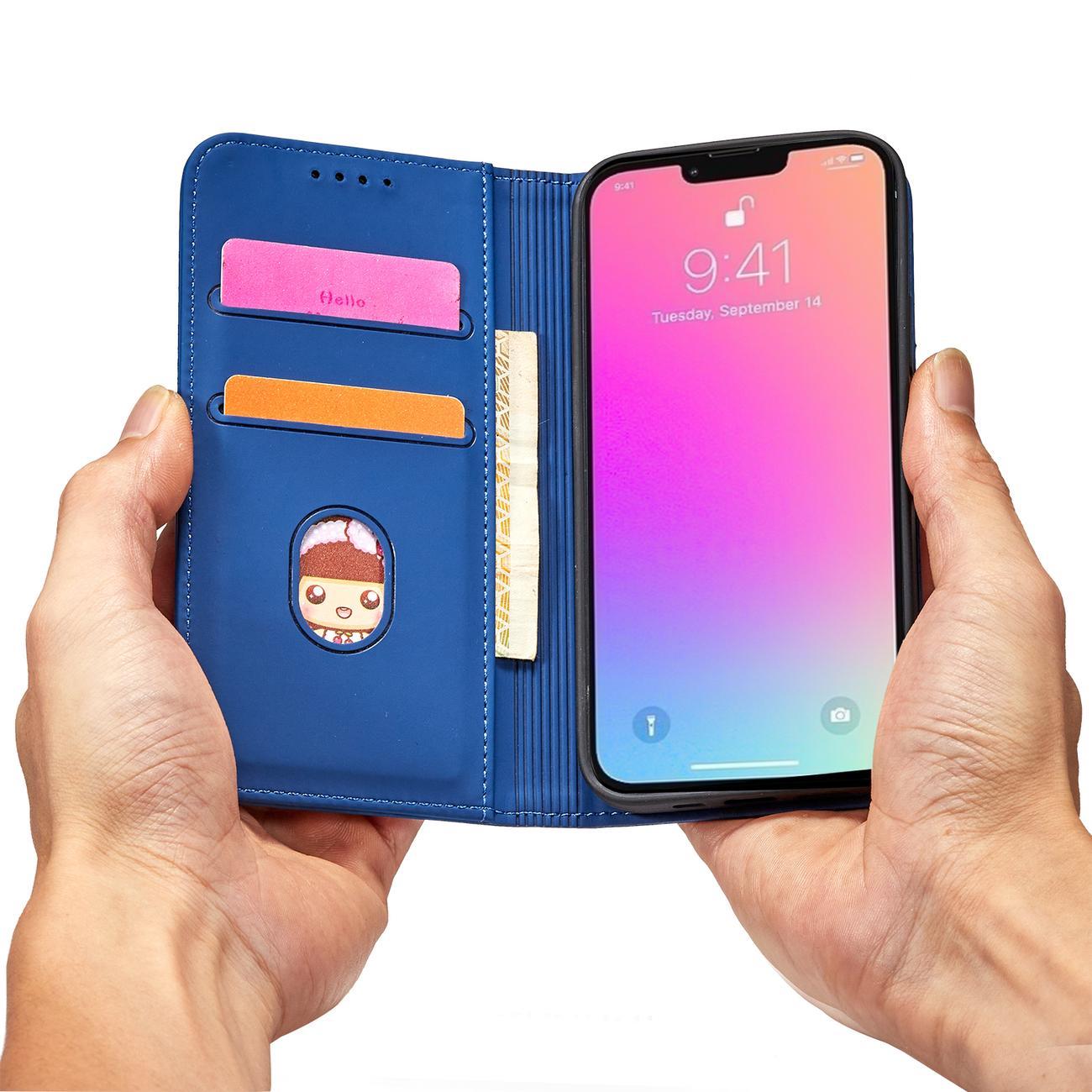 Magnet Kortetui til iPhone 14 Pro flip cover wallet stand blå