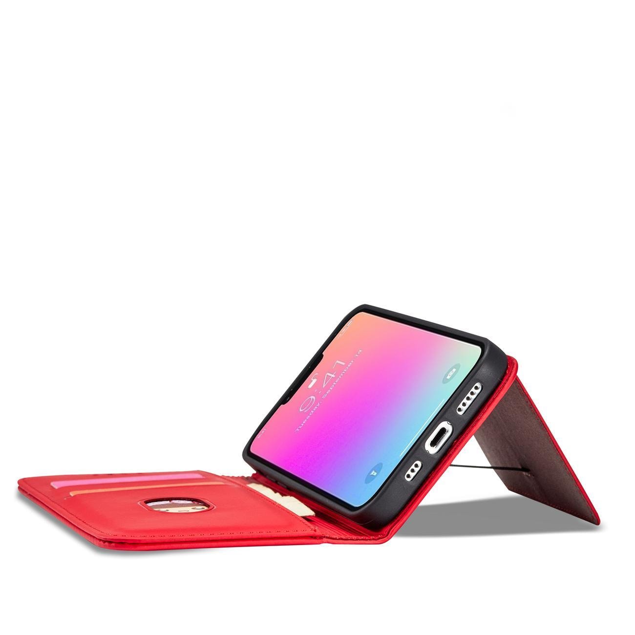Magnet Kortetui til iPhone 14 Pro Max flip cover wallet stand rød