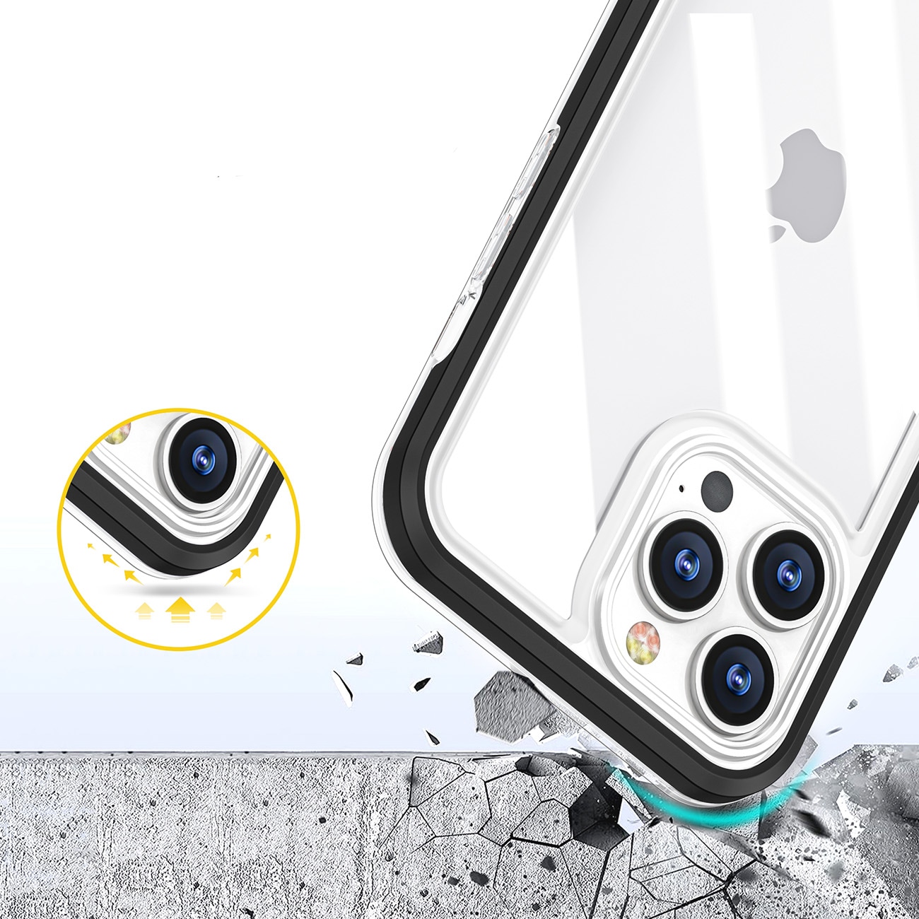Klart 3-i-1-etui til iPhone 14 Pro silikoneovertræk med ramme blå