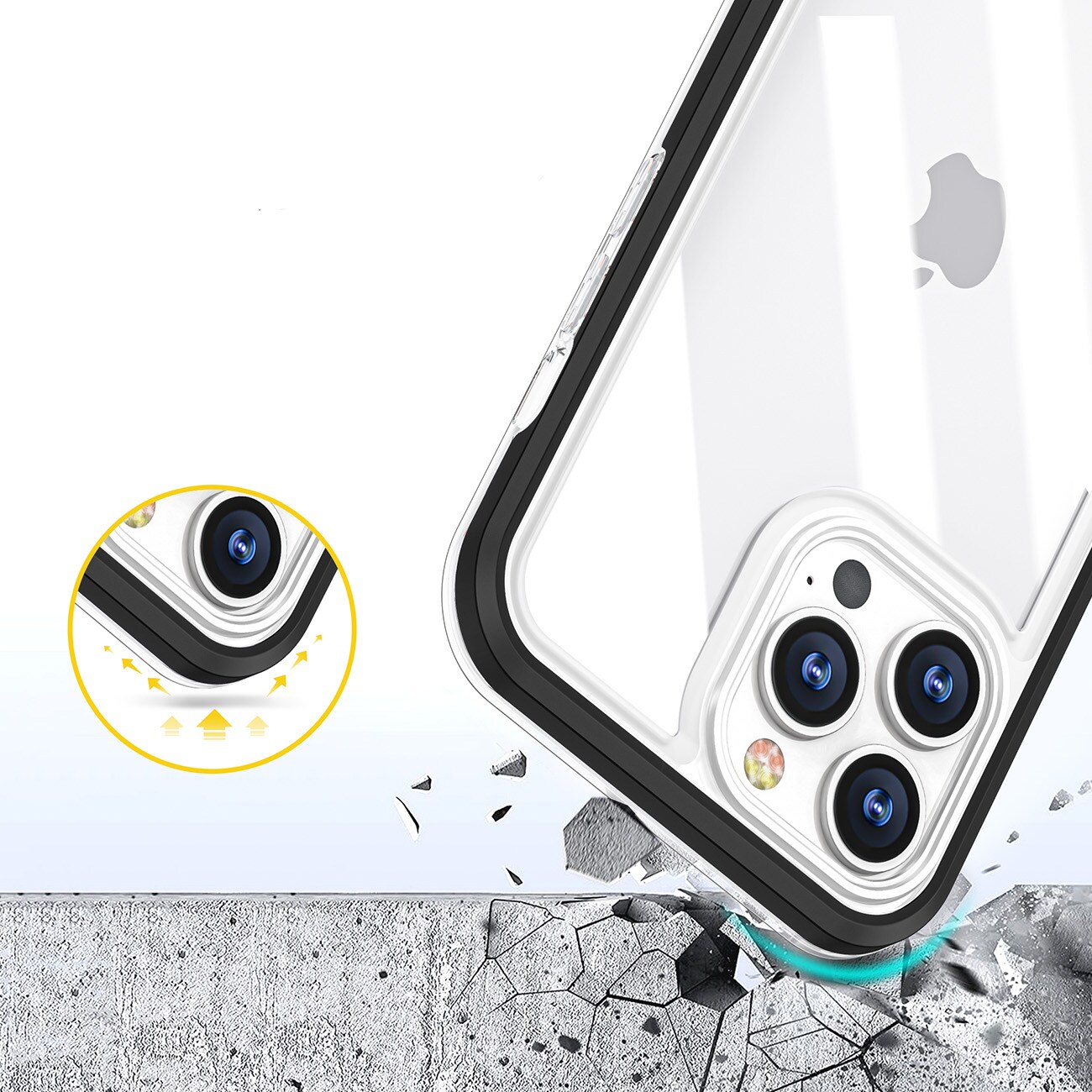 Klart 3-i-1-etui til iPhone 14 Pro silikoneovertræk med ramme rød