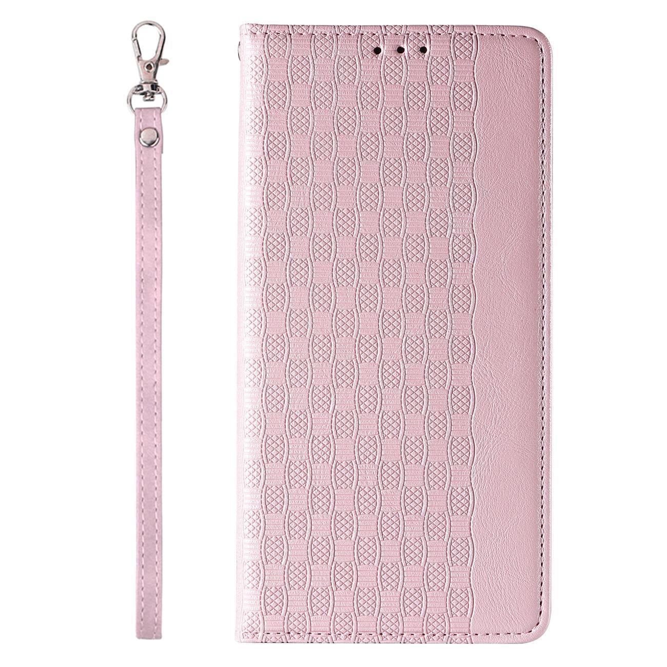Magnet Strap Case Case For iPhone 14 Pro Max Flip Wallet Mini Lanyard Stand Pink