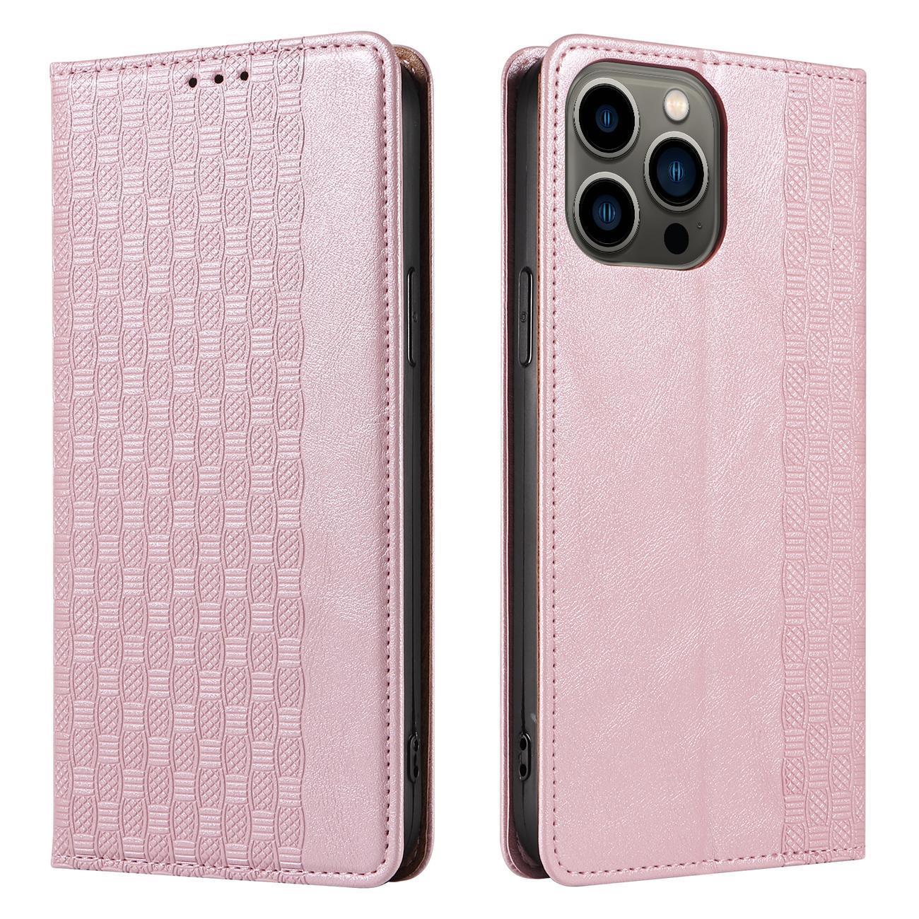 Magnet Strap Case Case For iPhone 14 Pro Max Flip Wallet Mini Lanyard Stand Pink