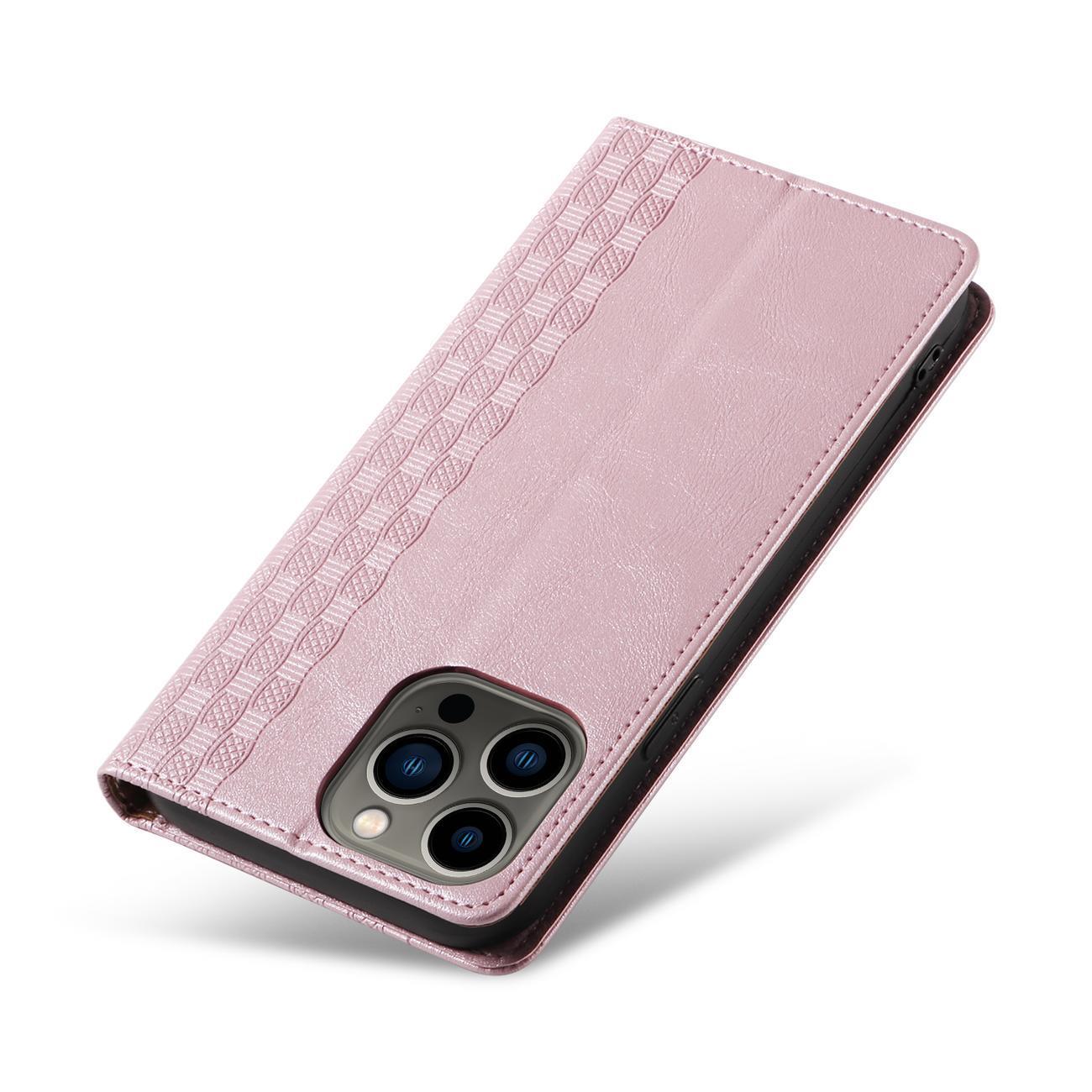 Magnet Strap Case Case For iPhone 14 Pro Max Flip Wallet Mini Lanyard Stand Pink