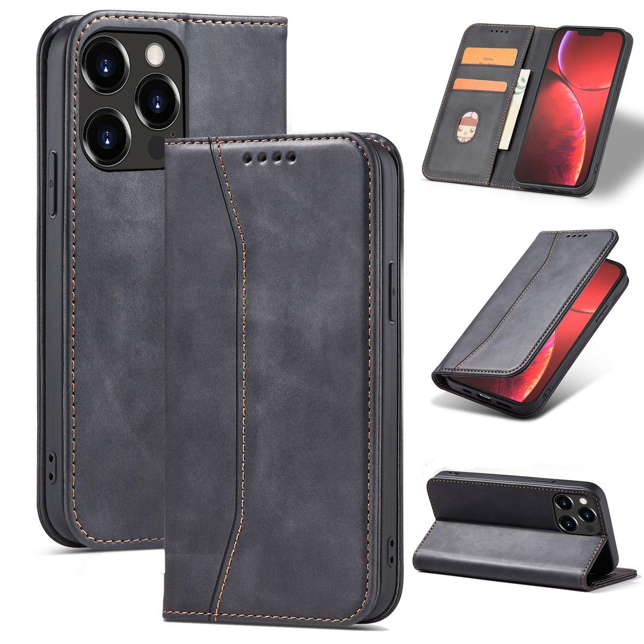 Magnet Fancy Case-etui til iPhone 14 Pro flip cover wallet stand sort