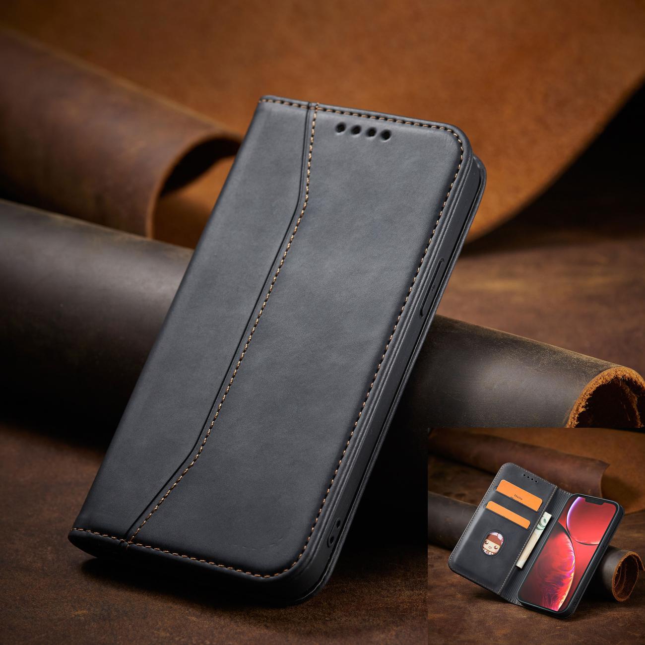 Magnet Fancy Case-etui til iPhone 14 Pro flip cover wallet stand sort