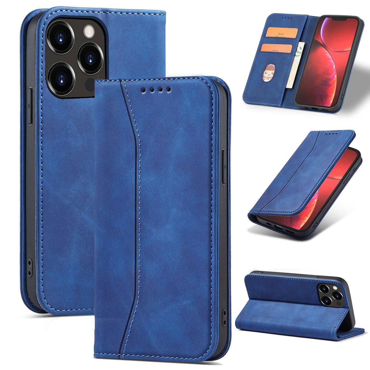 Magnet Fancy Case-etui til iPhone 14 Pro flip cover wallet stand blå
