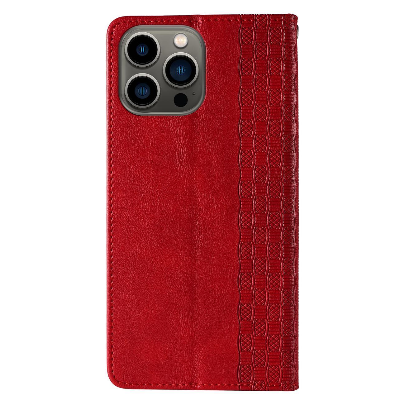 Magnet Strap Case Case for iPhone 14 Pro Max Flip Wallet Mini Lanyard Stand Red