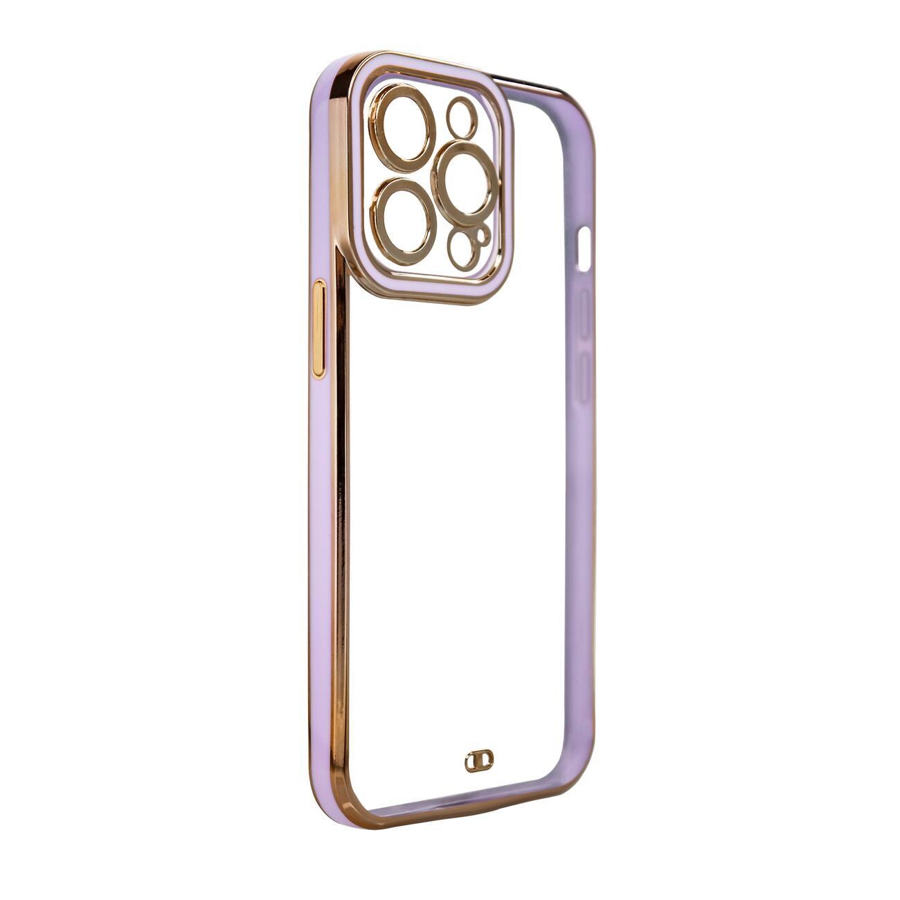Fashion Case til iPhone 12 Pro Gold Frame Gel Cover Purple