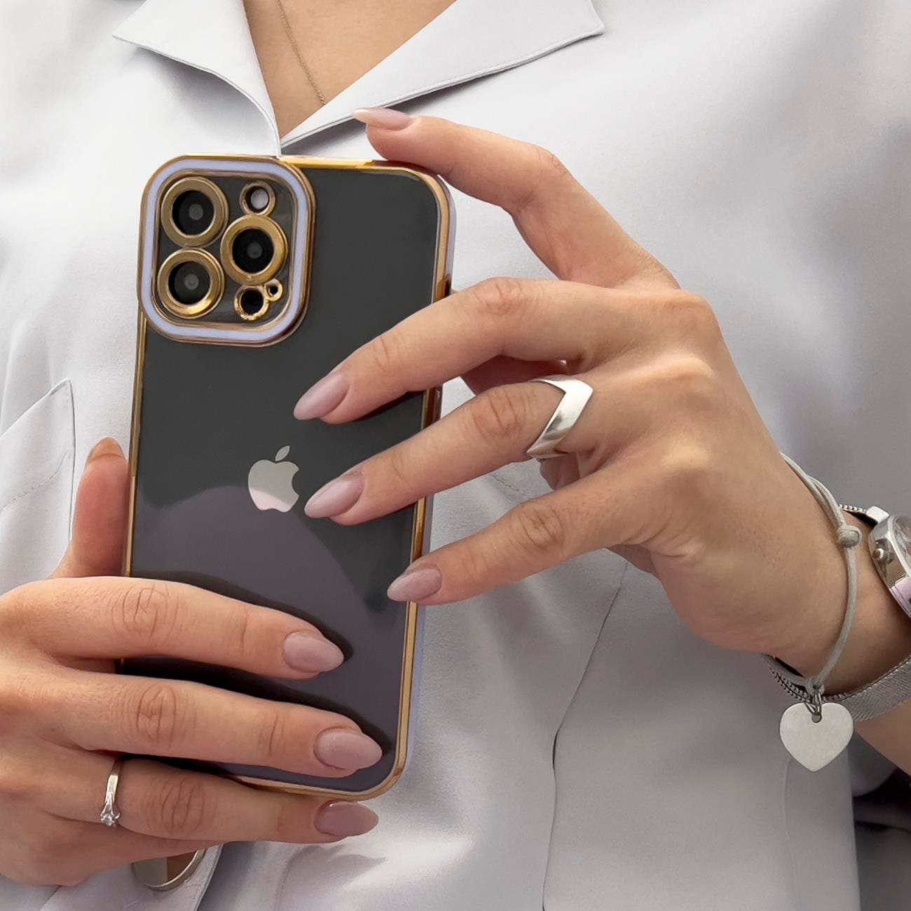 Fashion Case til iPhone 12 Pro Gold Frame Gel Cover Purple