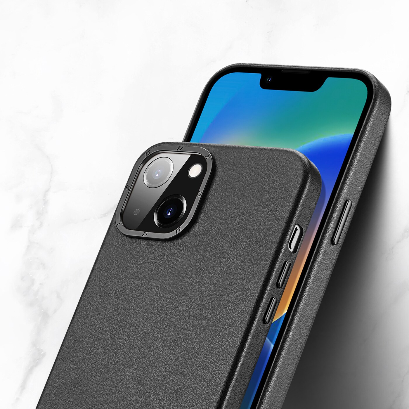 Dux Ducis Grit læderetui til iPhone 14 Plus Elegant cover i kunstlæder (MagSafe-kompatibel) Sort