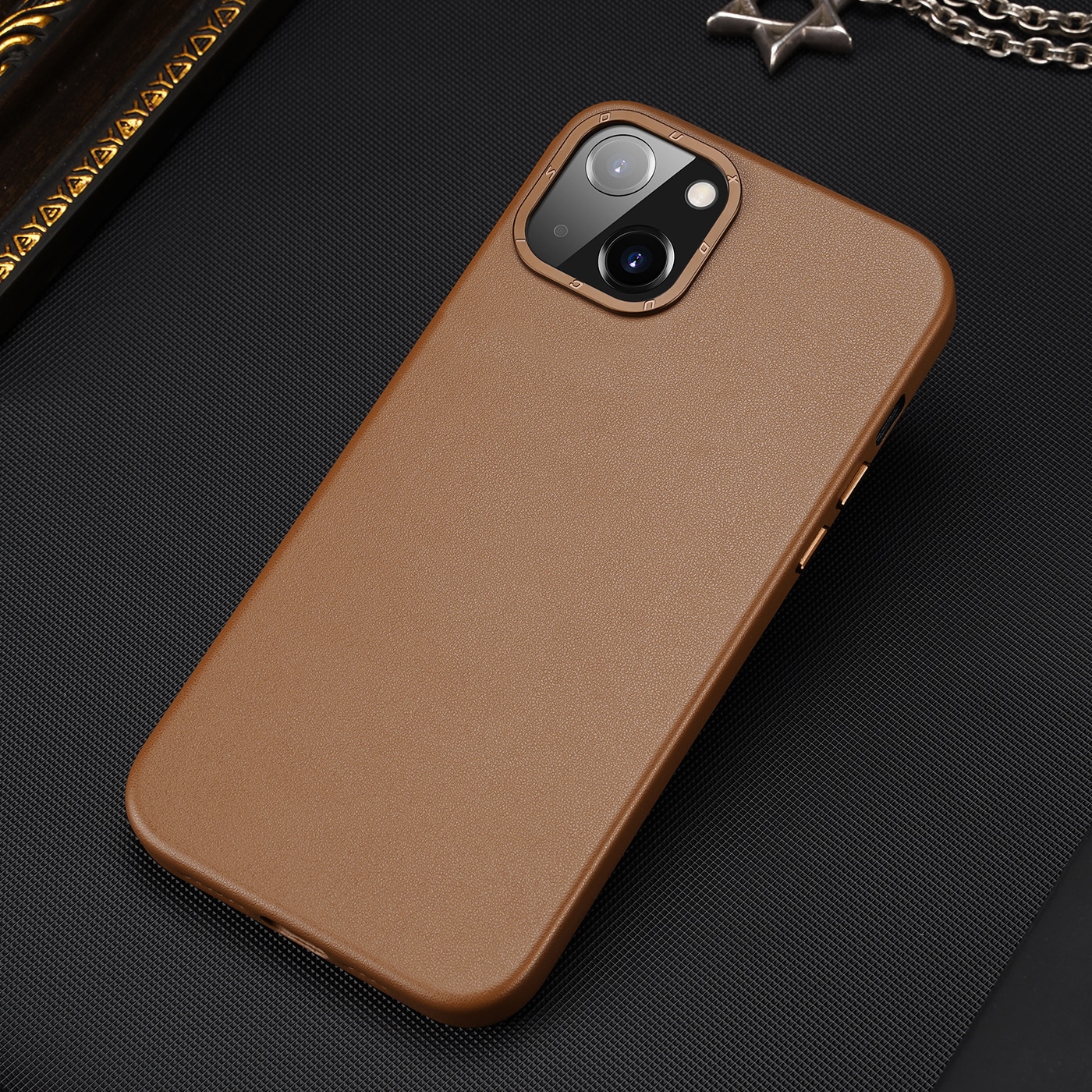 Dux Ducis Grit læderetui til iPhone 14 Plus Elegant cover i kunstlæder (MagSafe-kompatibel) Brun