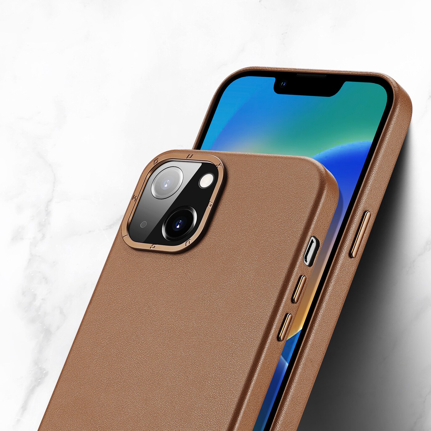 Dux Ducis Grit læderetui til iPhone 14 Plus Elegant cover i kunstlæder (MagSafe-kompatibel) Brun