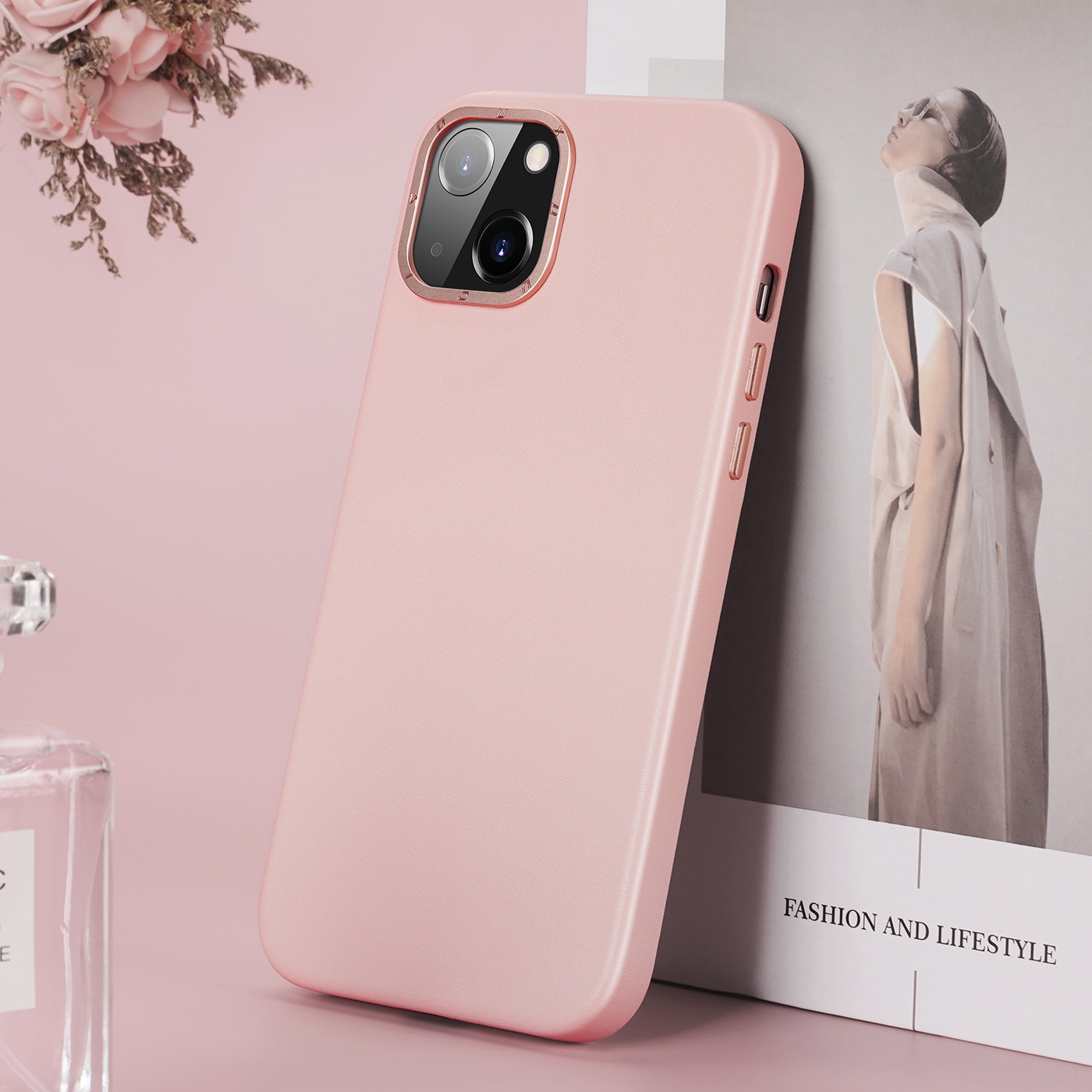 Dux Ducis Grit læderetui til iPhone 14 Plus Elegant cover i kunstlæder (MagSafe-kompatibel) Pink