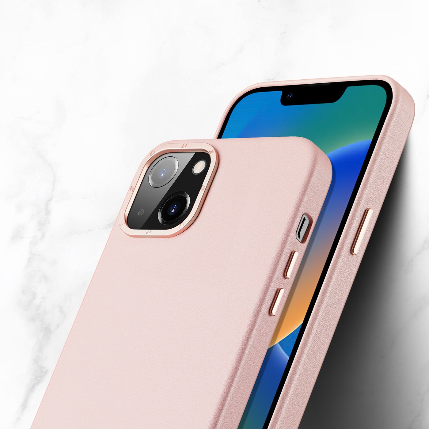 Dux Ducis Grit læderetui til iPhone 14 Plus Elegant cover i kunstlæder (MagSafe-kompatibel) Pink