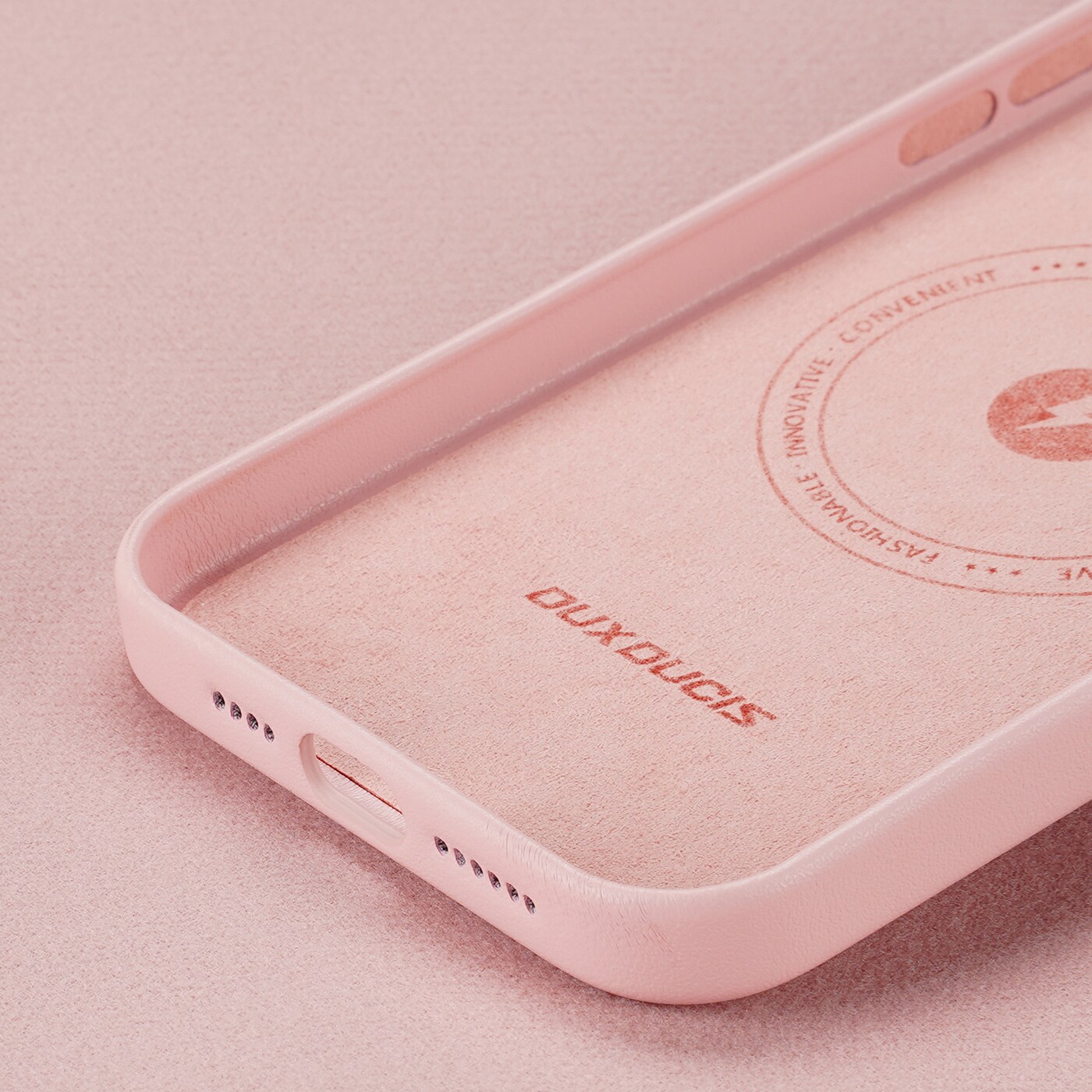 Dux Ducis Grit læderetui til iPhone 14 Plus Elegant cover i kunstlæder (MagSafe-kompatibel) Pink