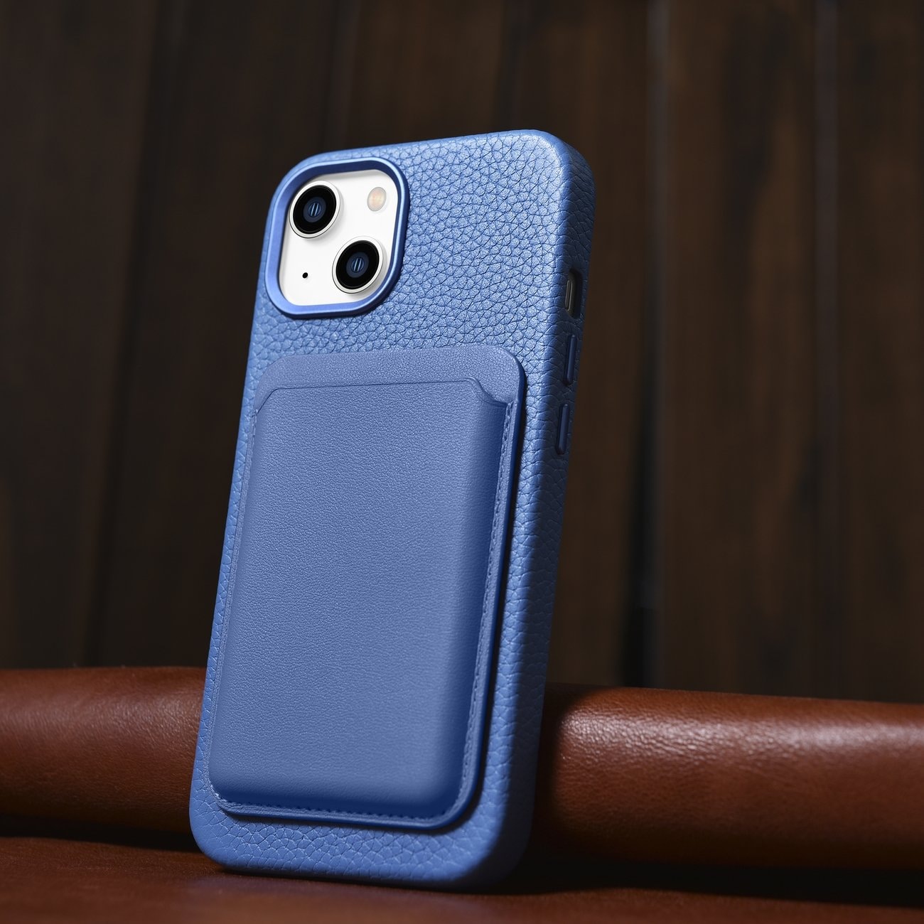 iCarer Litchi Premium læderetui til iPhone 14 Plus Magnetisk MagSafe Lyseblå (WMI14220711-LB)