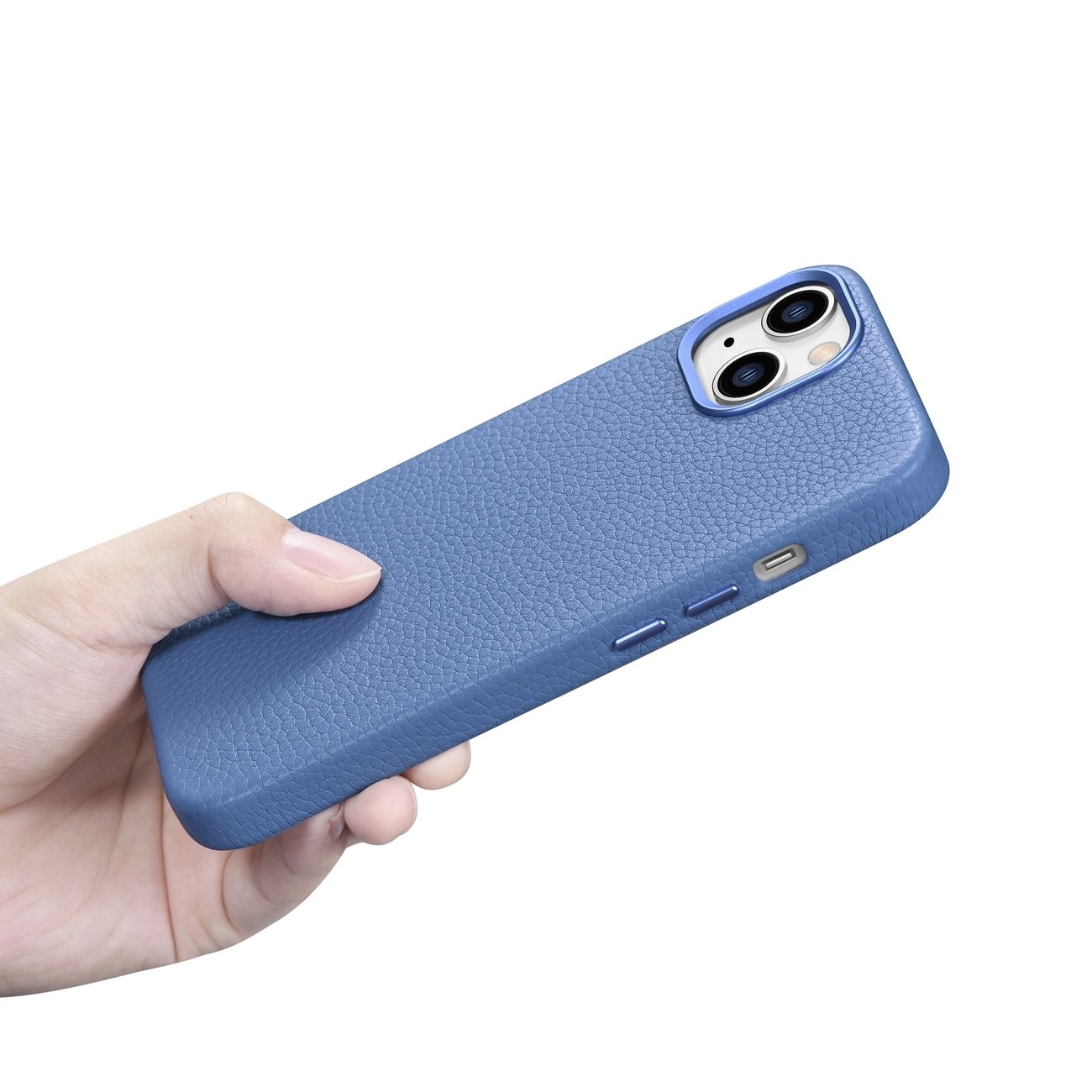 iCarer Litchi Premium læderetui til iPhone 14 Plus Magnetisk MagSafe Lyseblå (WMI14220711-LB)