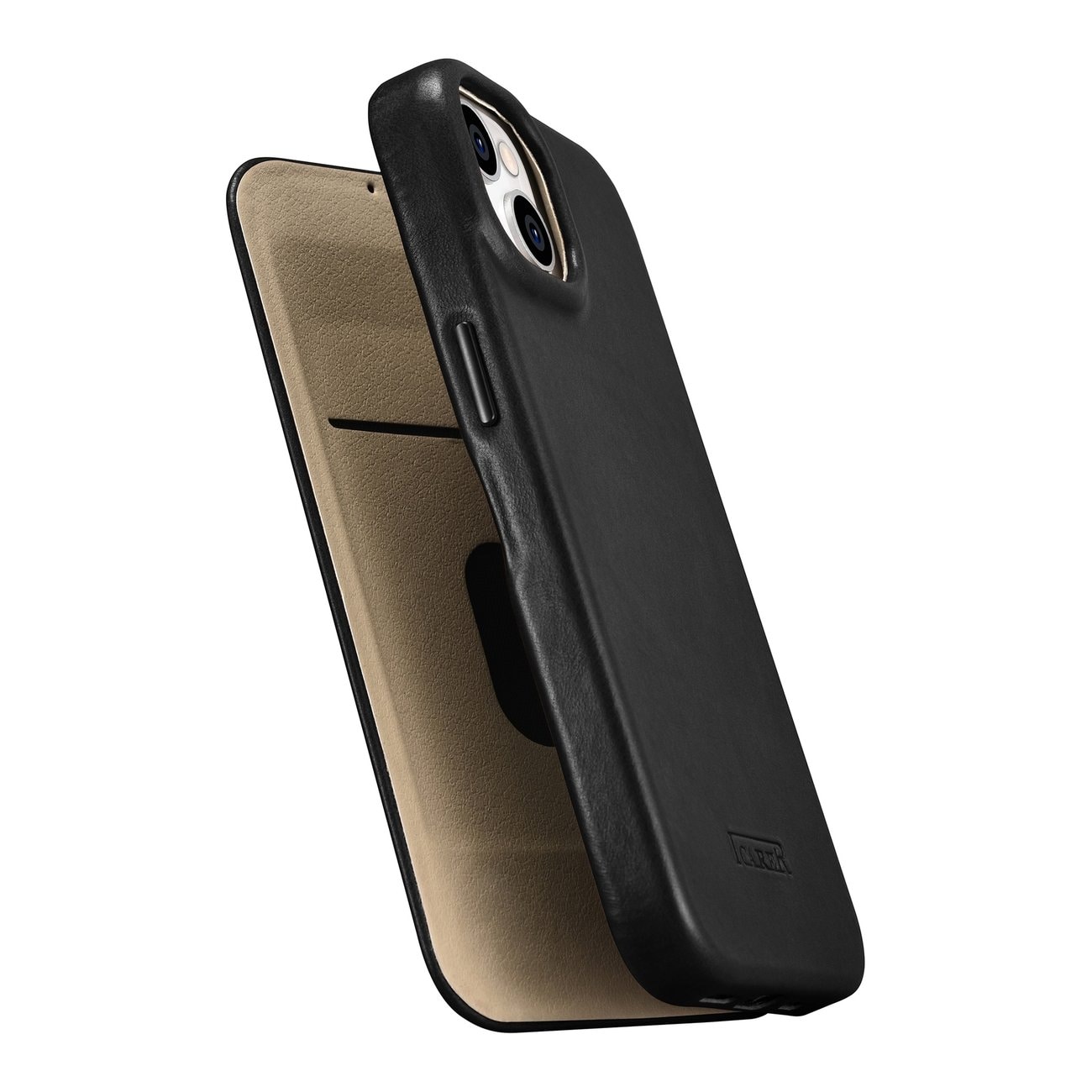 iCarer CE Oil Wax Leather Folio Case for iPhone 14 Plus, Magnetic Flip, MagSafe, Black