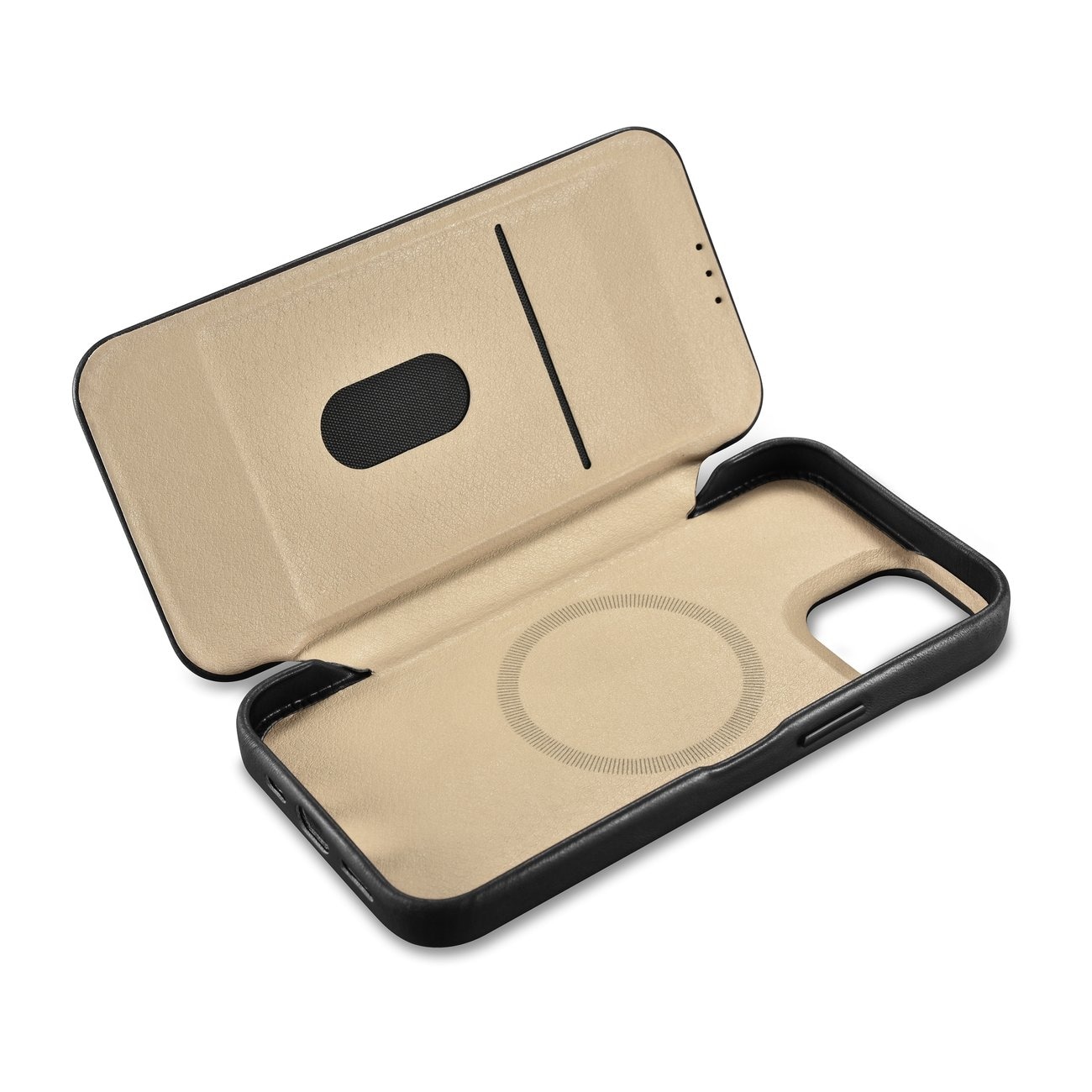 iCarer CE Oil Wax Leather Folio Case for iPhone 14 Plus, Magnetic Flip, MagSafe, Black