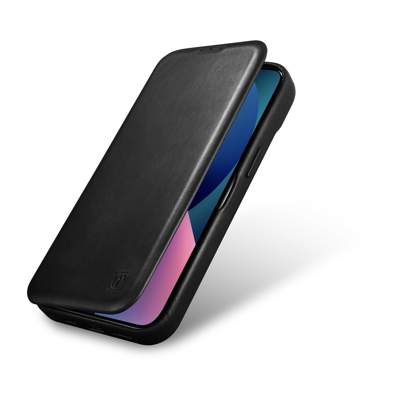 iCarer CE Oil Wax Leather Folio Case for iPhone 14 Plus, Magnetic Flip, MagSafe, Black