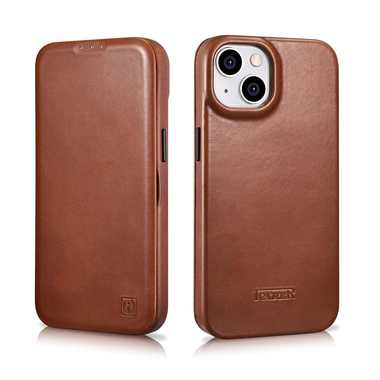 iCarer CE Oil Wax Leather Folio Case iPhone 14 Plus MagSafe Flip Etui Brown (AKI14220707-BN)