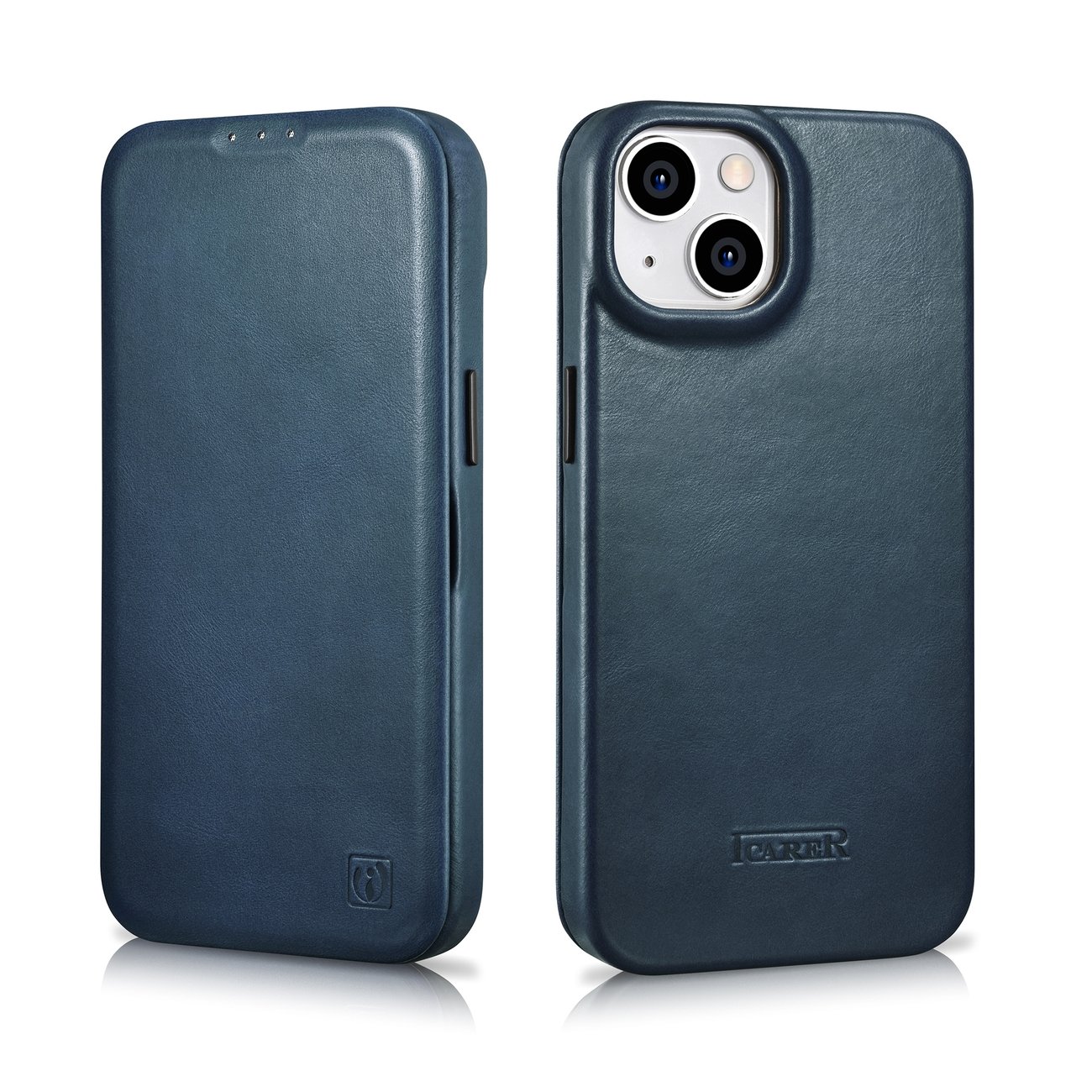 iCarer CE Oil Wax Leather Folio Case iPhone 14 Plus MagSafe Flip Etui Blue (AKI14220707-BU)