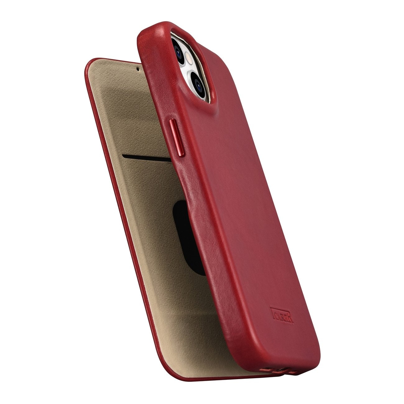 iCarer CE Oil Wax Premium Leather Folio Case for iPhone 14 Plus, Magnetic Flip, MagSafe, Red