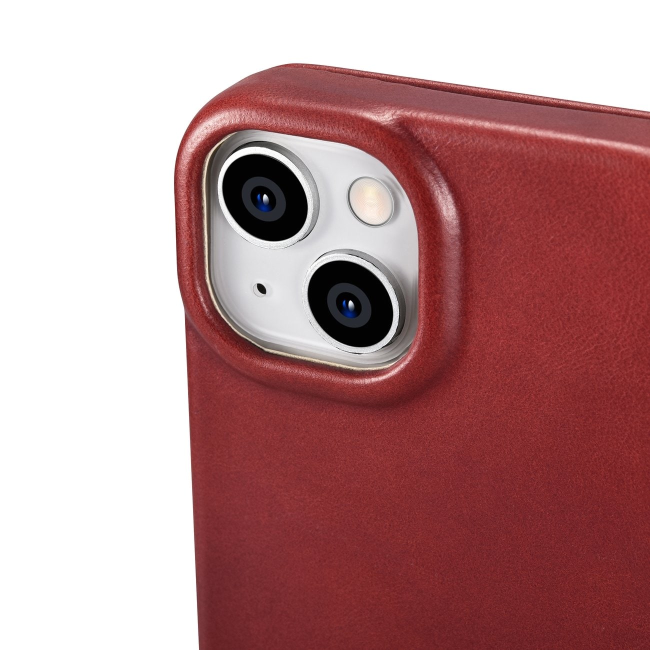 iCarer CE Oil Wax Premium Leather Folio Case for iPhone 14 Plus, Magnetic Flip, MagSafe, Red