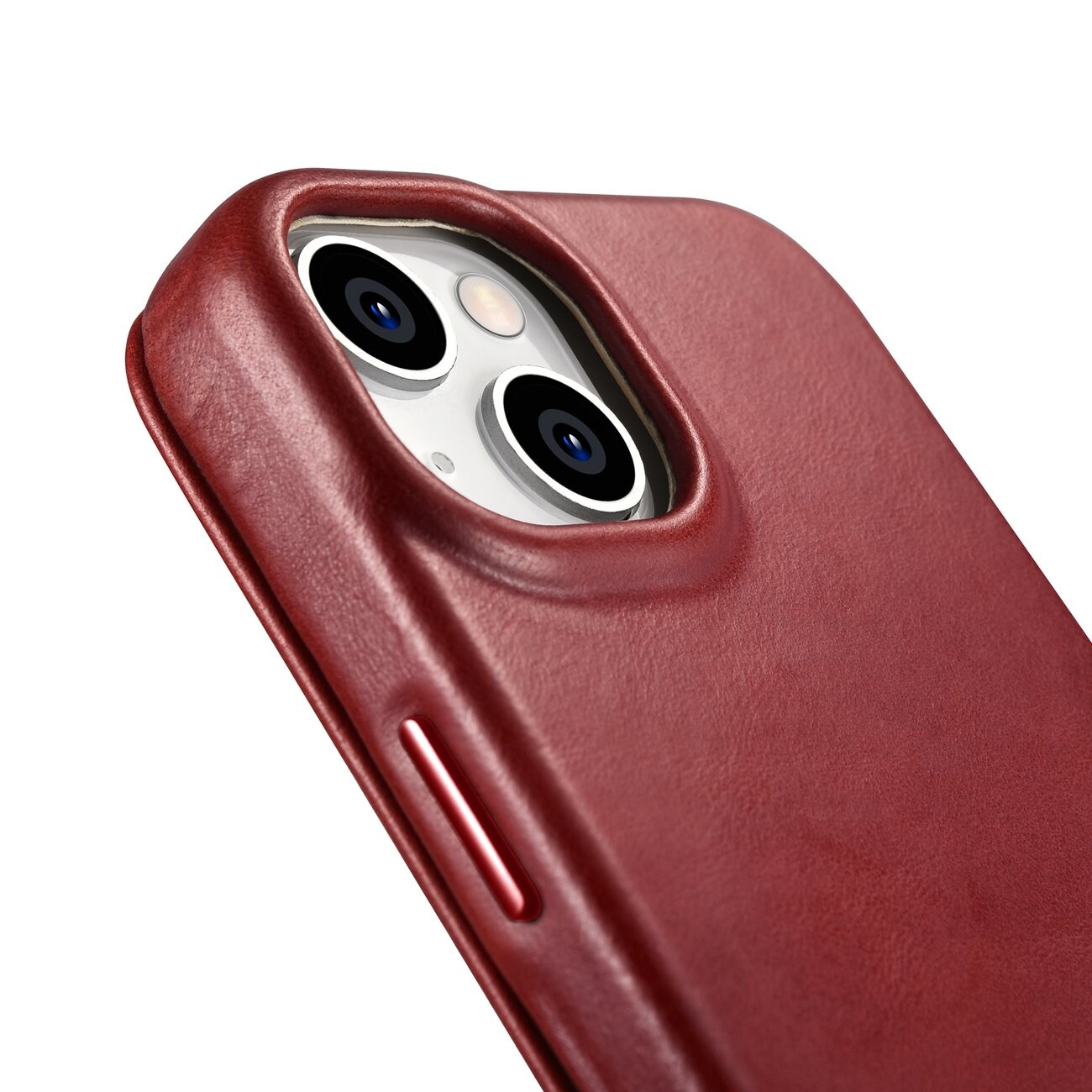 iCarer CE Oil Wax Premium Leather Folio Case for iPhone 14 Plus, Magnetic Flip, MagSafe, Red
