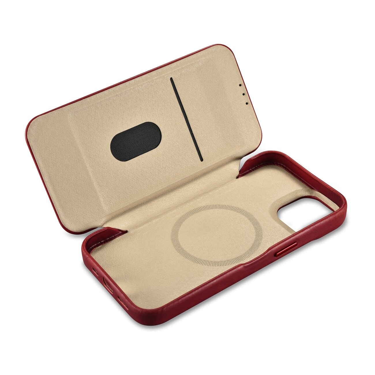 iCarer CE Oil Wax Premium Leather Folio Case for iPhone 14 Plus, Magnetic Flip, MagSafe, Red