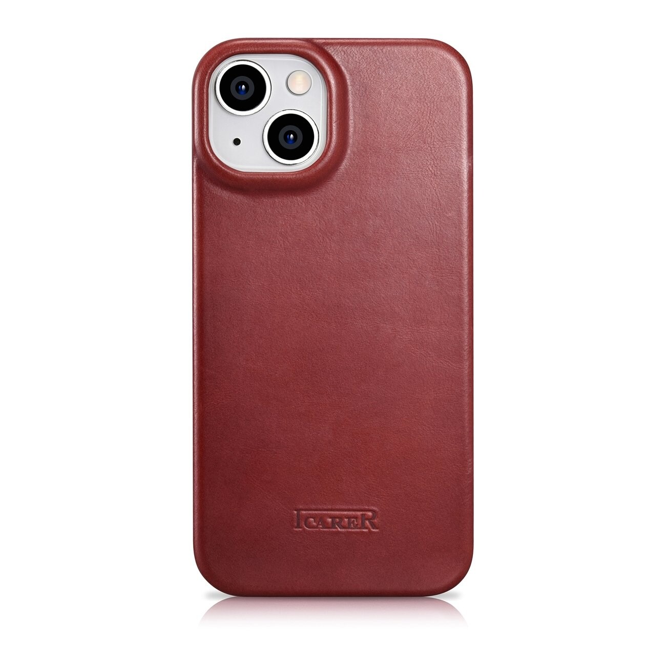 iCarer CE Oil Wax Premium Leather Folio Case for iPhone 14 Plus, Magnetic Flip, MagSafe, Red