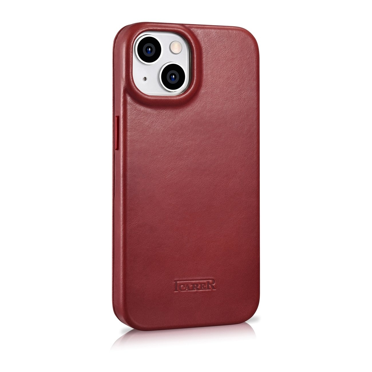 iCarer CE Oil Wax Premium Leather Folio Case for iPhone 14 Plus, Magnetic Flip, MagSafe, Red