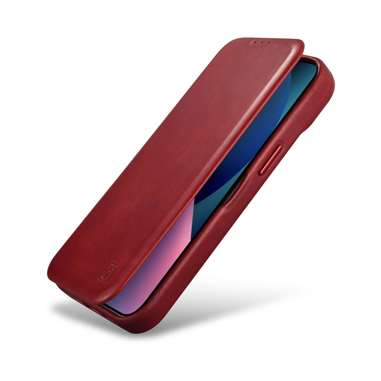 iCarer CE Oil Wax Premium Leather Folio Case for iPhone 14 Plus, Magnetic Flip, MagSafe, Red