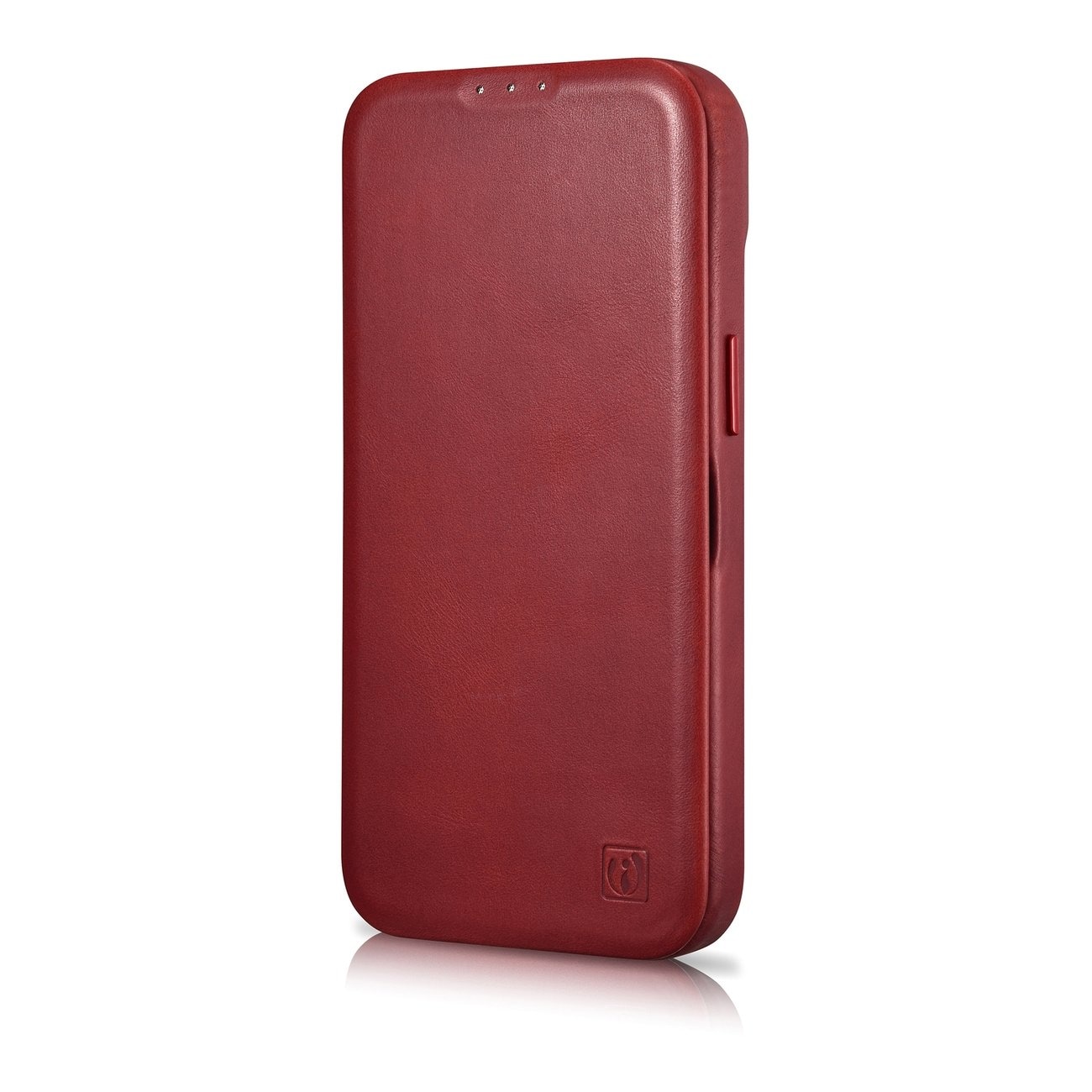 iCarer CE Oil Wax Premium Leather Folio Case for iPhone 14 Plus, Magnetic Flip, MagSafe, Red