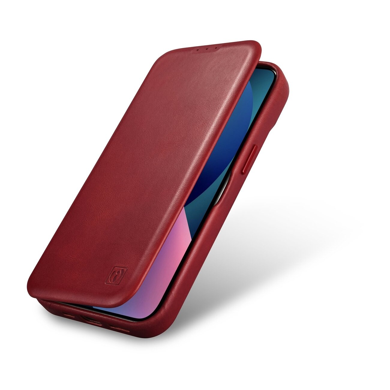 iCarer CE Oil Wax Premium Leather Folio Case for iPhone 14 Plus, Magnetic Flip, MagSafe, Red
