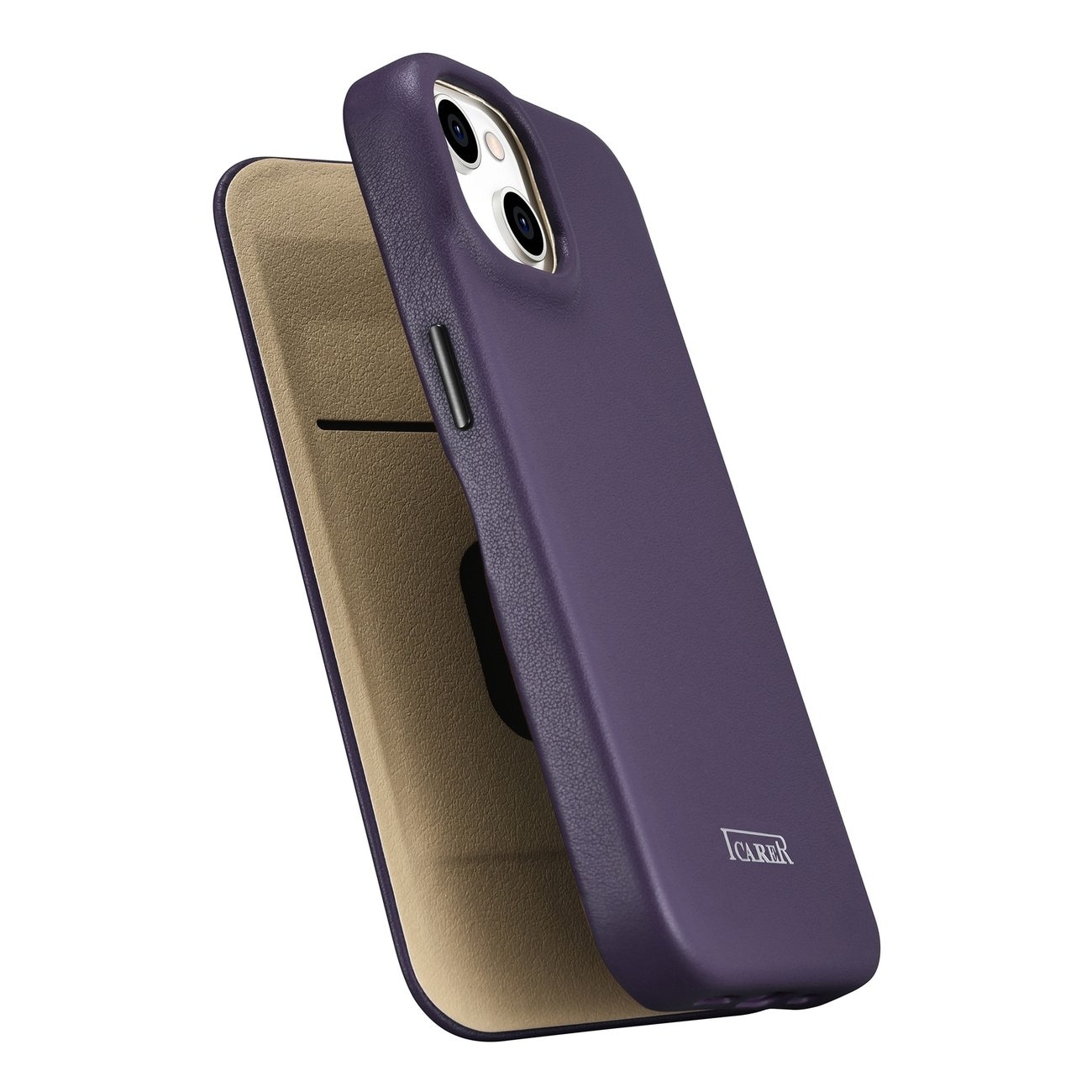 iCarer CE Premium Leather Folio Case for iPhone 14 Plus, Magnetic Flip MagSafe, Dark Purple