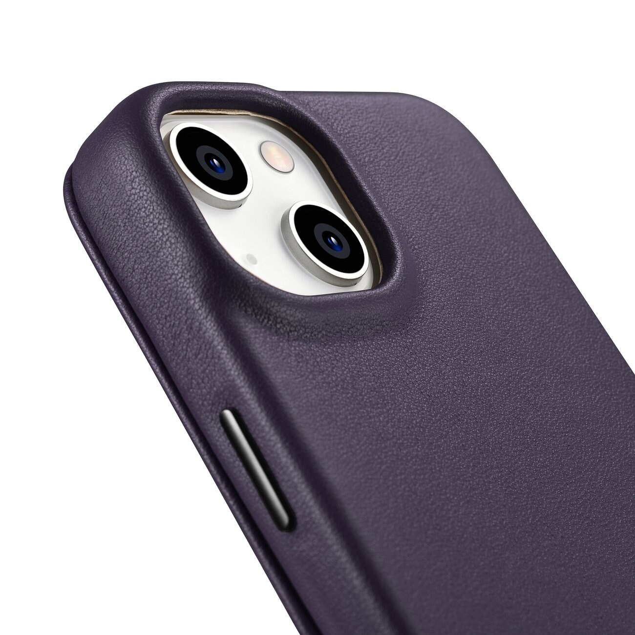 iCarer CE Premium Leather Folio Case for iPhone 14 Plus, Magnetic Flip MagSafe, Dark Purple