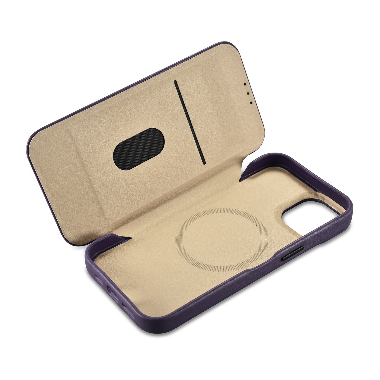 iCarer CE Premium Leather Folio Case for iPhone 14 Plus, Magnetic Flip MagSafe, Dark Purple