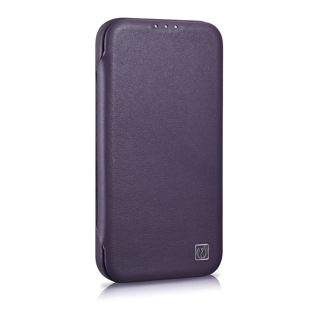 iCarer CE Premium Leather Folio Case for iPhone 14 Plus, Magnetic Flip MagSafe, Dark Purple