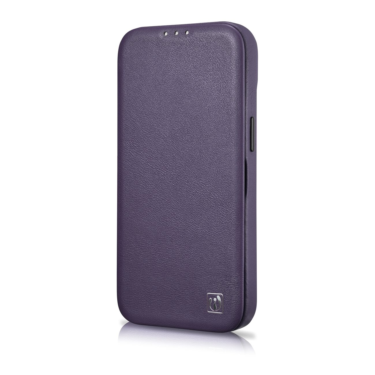iCarer CE Premium Leather Folio Case for iPhone 14 Plus, Magnetic Flip MagSafe, Dark Purple