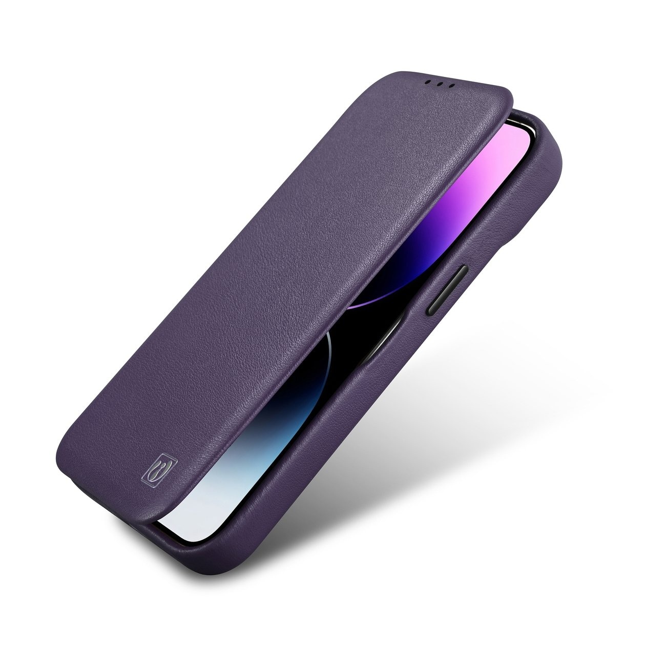 iCarer CE Premium Leather Folio Case for iPhone 14 Plus, Magnetic Flip MagSafe, Dark Purple