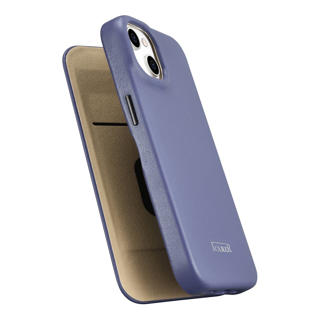 iCarer CE Premium Leather Folio Case for iPhone 14 Plus, Magnetic Flip, MagSafe, Light Purple